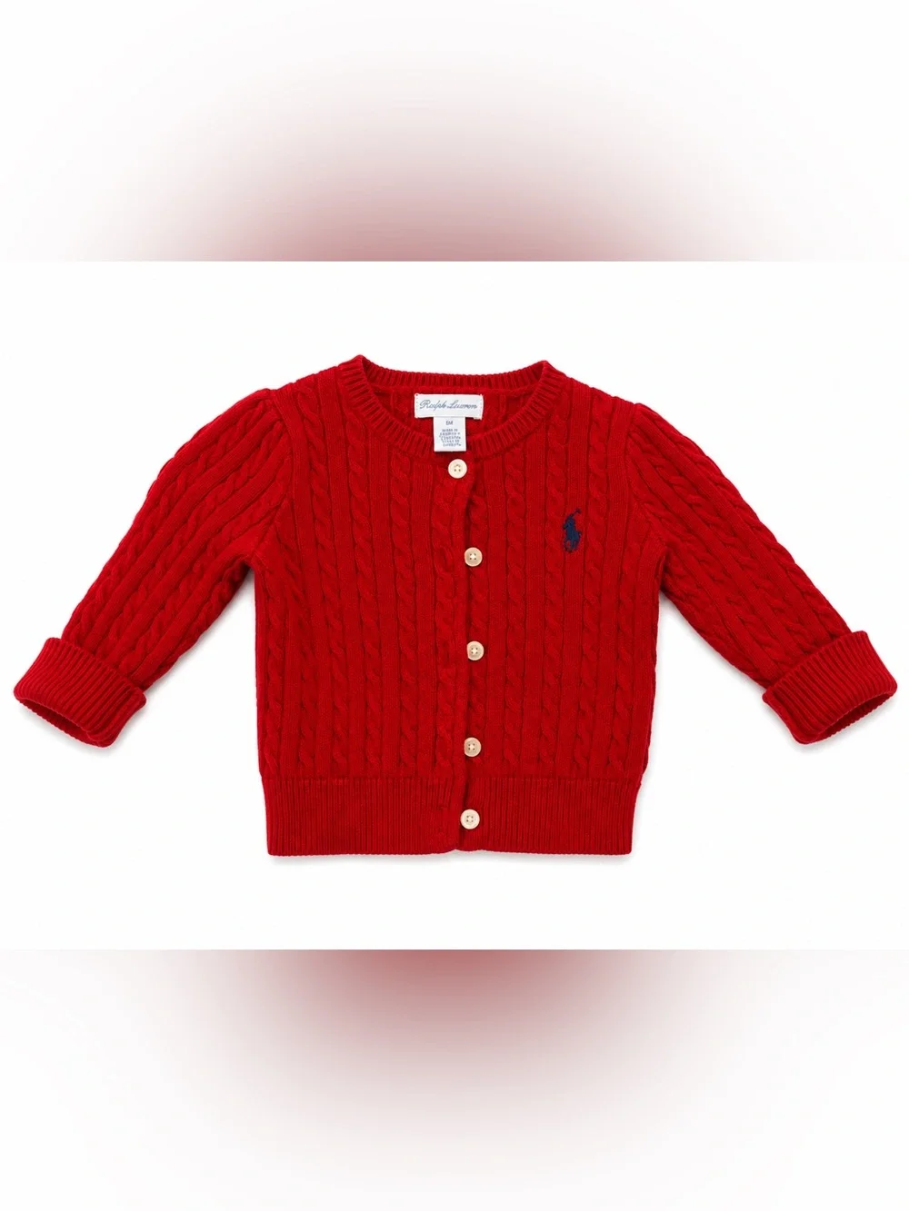 Ralph Lauren Kids Red Cable Knit Cardigan with Navy Polo Pony